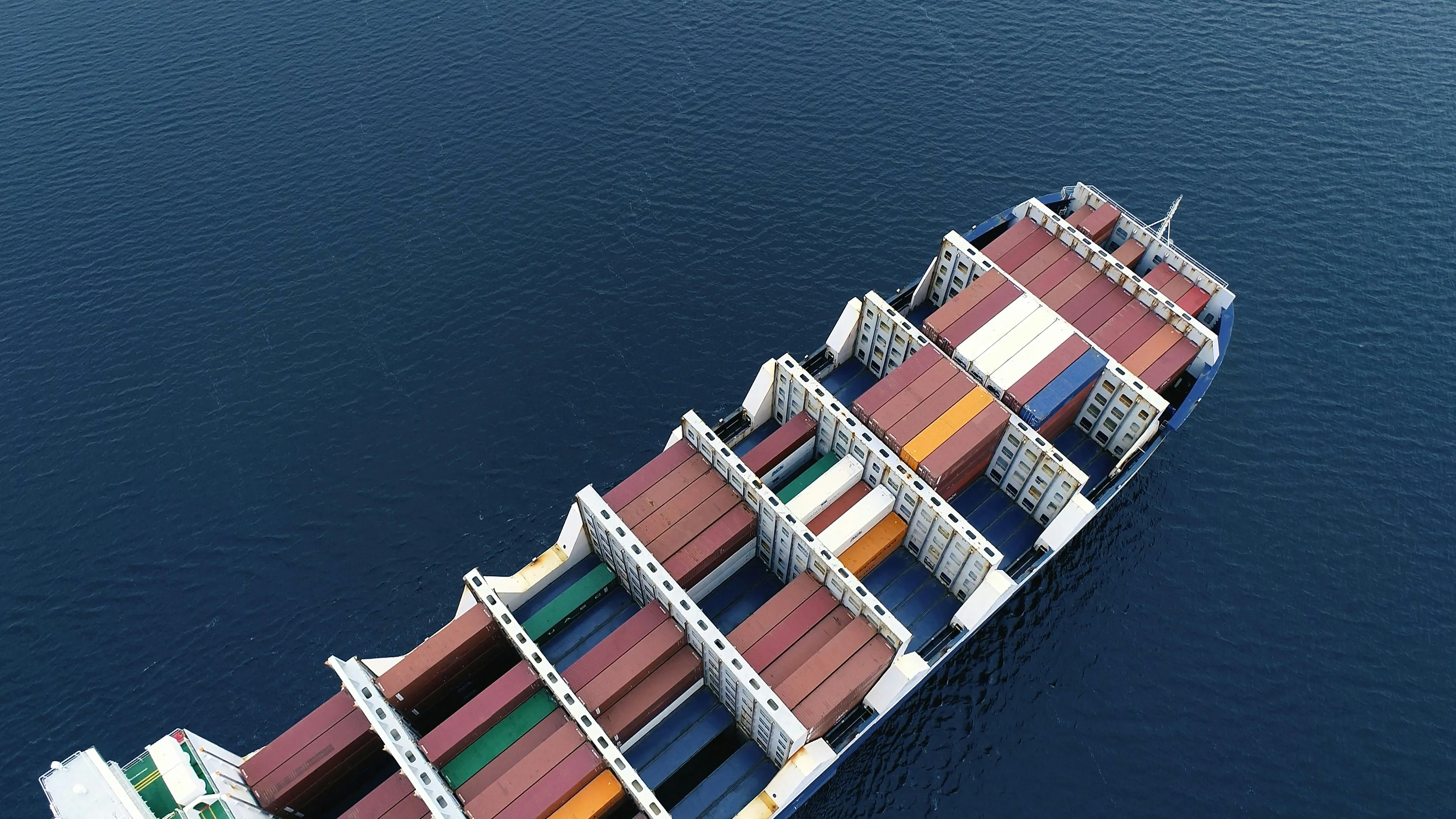 Aerial view of a container ship at sea