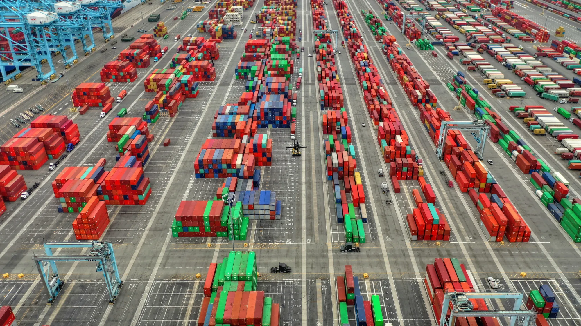 Aerial view of a massive container terminal