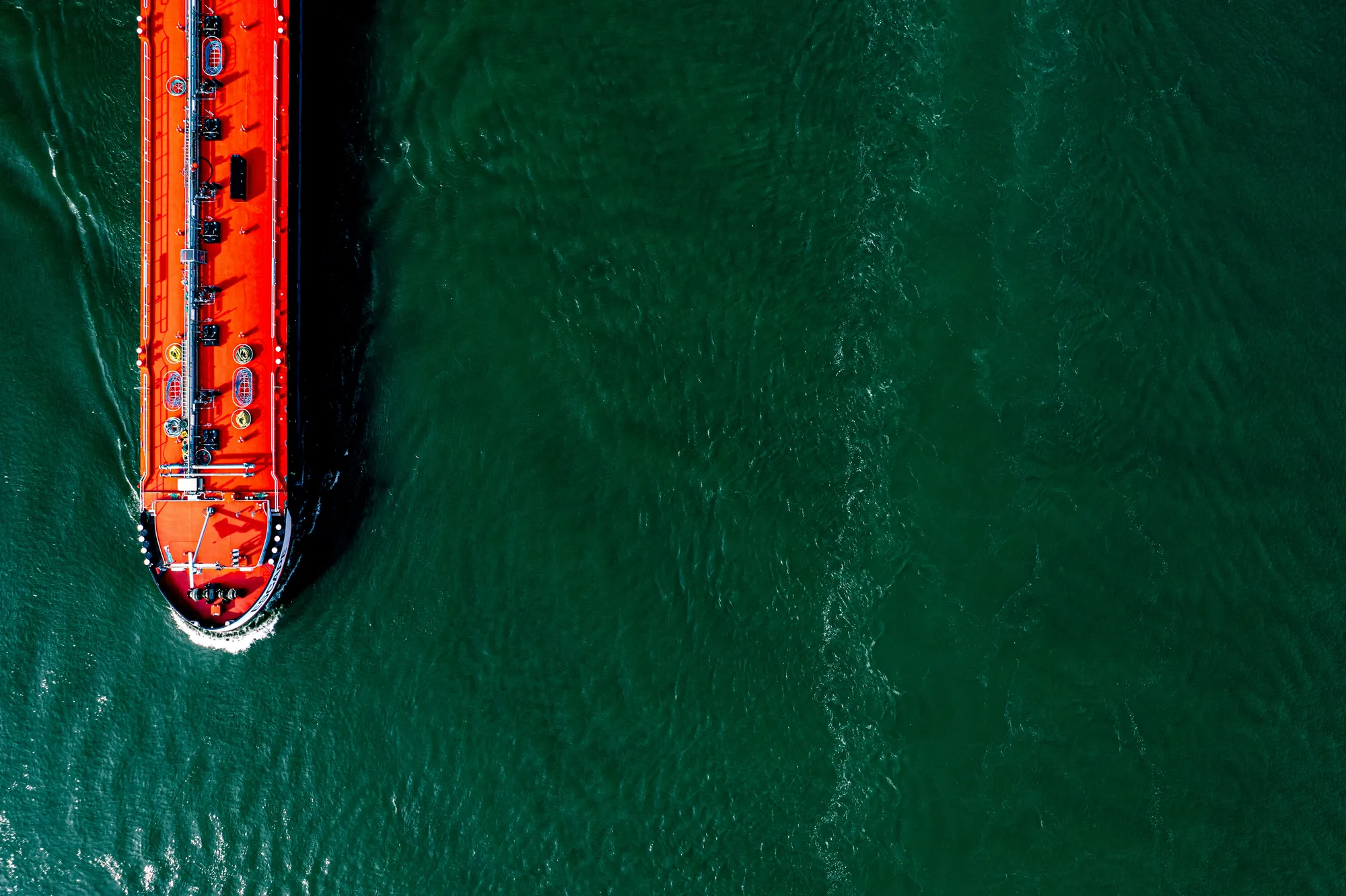 Aerial view of an oil tanker at sea