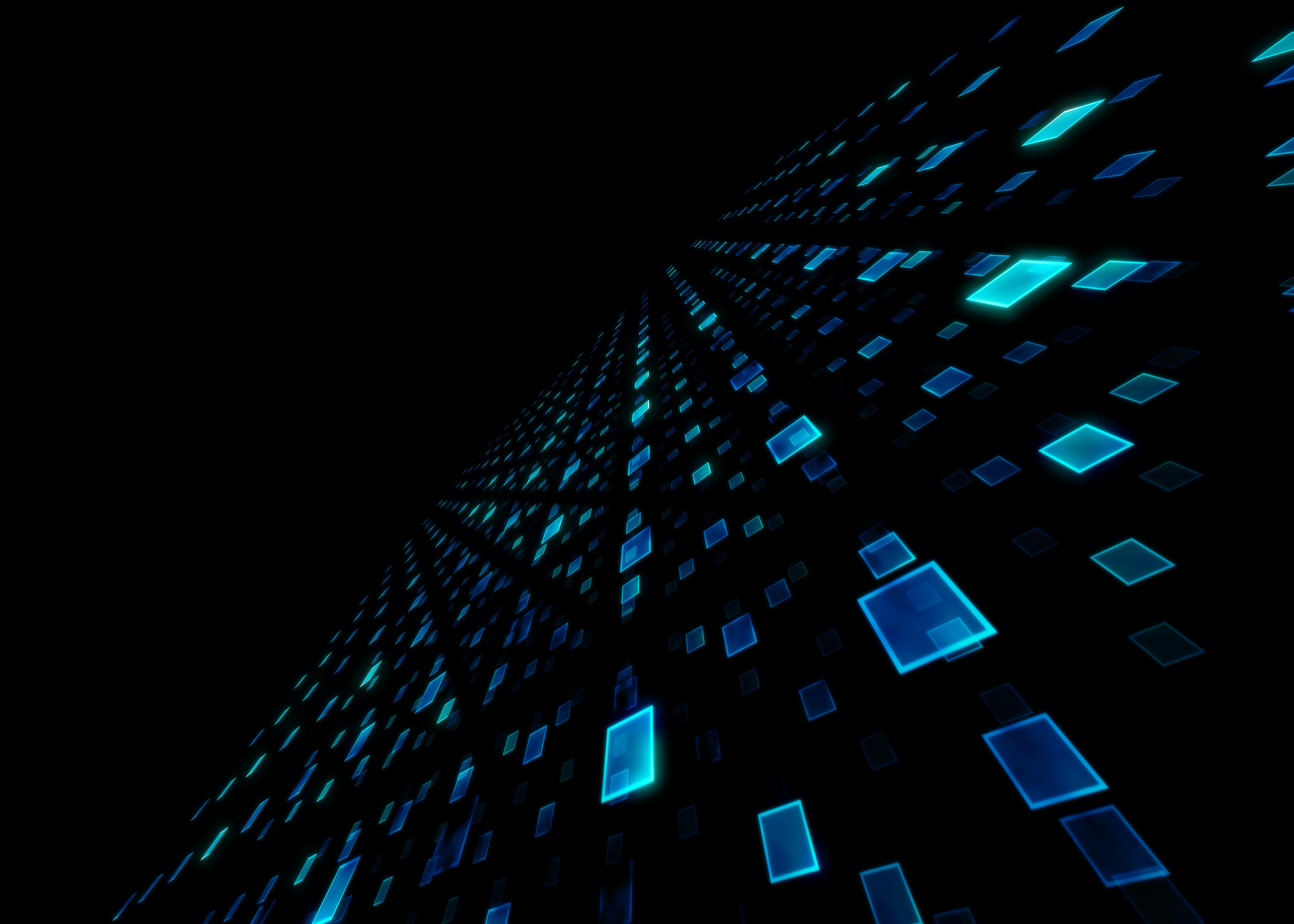 Abstract glowing data tiles receding in 3D space