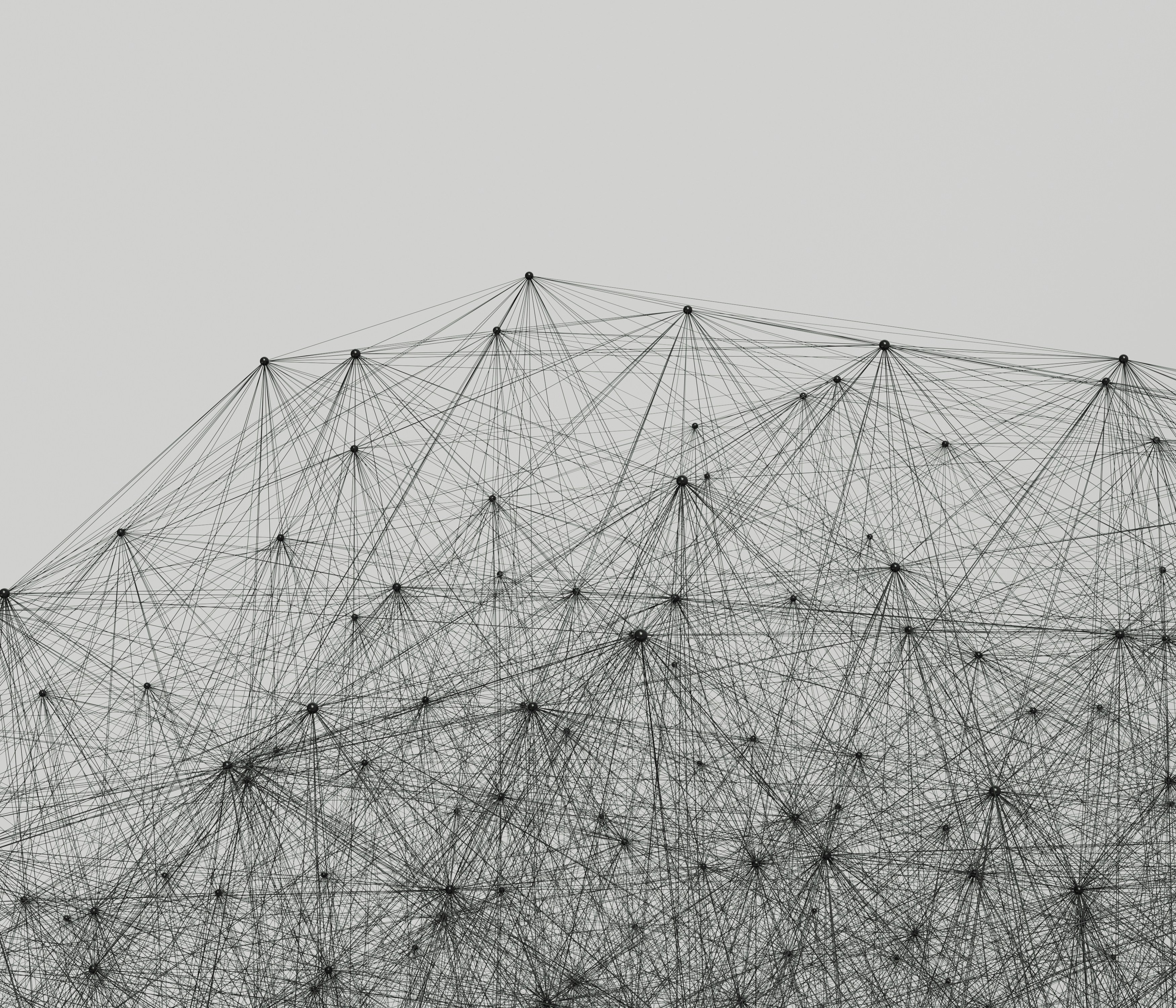 Physical string-art network graph — nodes connected by stretched threads, the literal shape of relationships