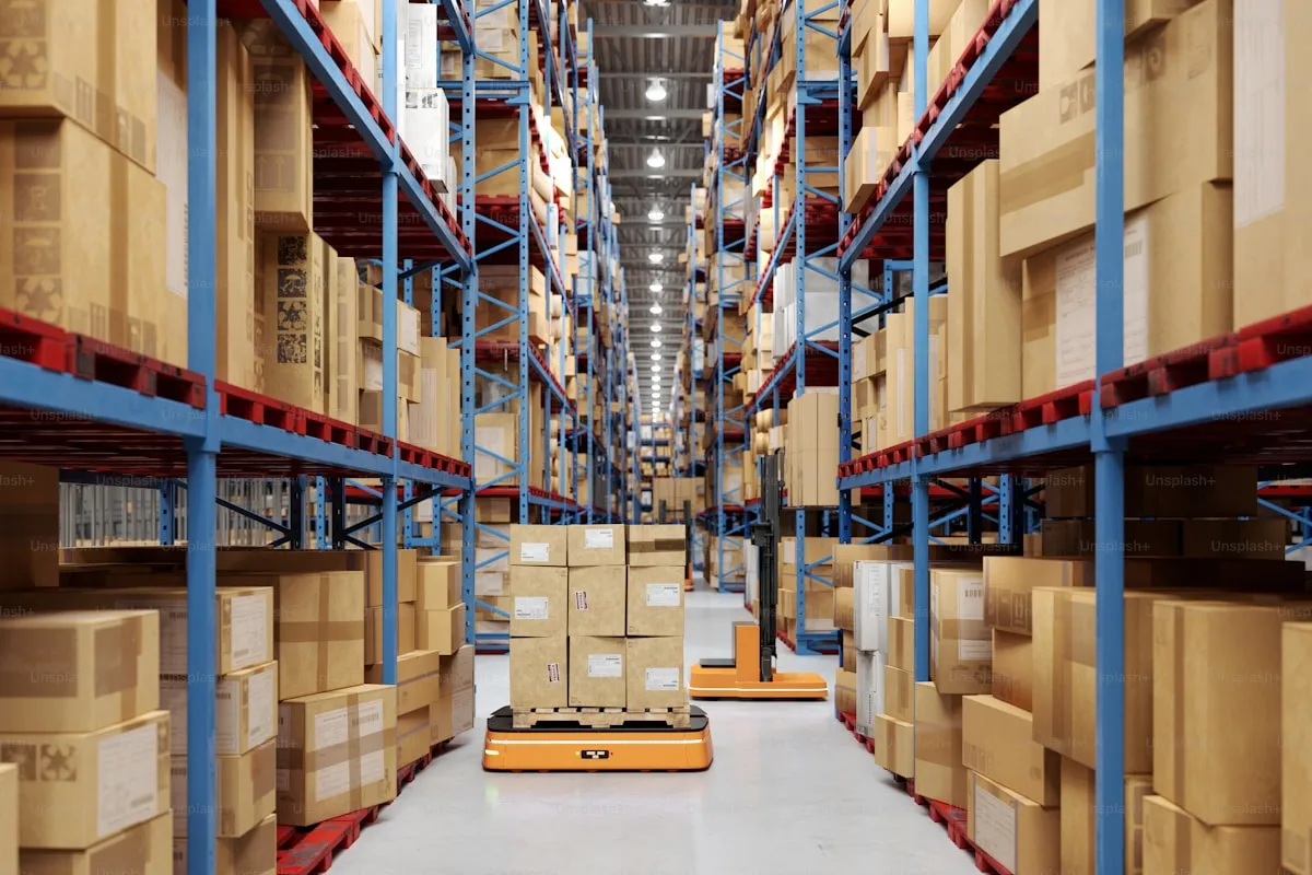 Automated systems inside a modern warehouse